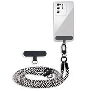 cadorabo Chaîne de téléphone Portable Compatible avec Apple iPhone 14 en Noir - Blanc - Cordon de téléphone réglable Pad Amovible pour insérer