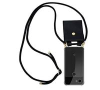 cadorabo Coque Collier pour Google Pixel 3a in Noir - Housse Protection en Silicone Transparent avec Anneaux Dorés, Cordon pour Mettre Autour de Cou et Etui Détachable