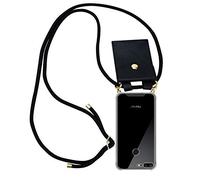 cadorabo Coque Collier pour Honor 9 Lite in Noir - Housse Protection en Silicone Transparent avec Anneaux Dorés, Cordon pour Mettre Autour de Cou et Etui Détachable