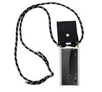 cadorabo Coque Collier pour Huawei P Smart 2019 in Noir Argent - Housse Protection en Silicone Transparent avec Anneaux Dorés, Cordon pour Mettre Autour de Cou et Etui Détachable