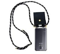 cadorabo Coque Collier pour Samsung Galaxy S5 / S5 Neo in Noir Argent - Housse Protection en Silicone Transparent avec Anneaux Dorés, Cordon pour Mettre Autour de Cou et Etui Détachable