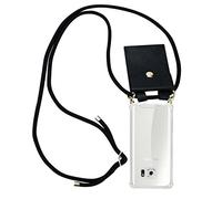 cadorabo Coque Collier pour Samsung Galaxy S6 in Noir - Housse Protection en Silicone Transparent avec Anneaux Dorés, Cordon pour Mettre Autour de Cou et Etui Détachable
