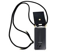 cadorabo Coque Collier pour Samsung Galaxy S7 Edge in Noir - Housse Protection en Silicone Transparent avec Anneaux Dorés, Cordon pour Mettre Autour de Cou et Etui Détachable