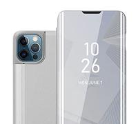 cadorabo Coque Compatible avec Apple iPhone 13 en Agate Argent - Housse Protection Miroir Clear View - Pochette de Protection avec Fonction de Support Protection à 360 Degrés