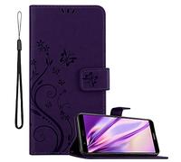 cadorabo Coque Compatible avec Honor 7X en Lilas FONCÉ Floral - Housse Protection en Design de Fleur avec Fermoire Magnétique, Stand Horizontal et 3 Fentes Cartes - Etui Poche Folio Case Cover