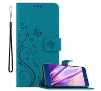 cadorabo Coque Compatible avec Honor 9 en Bleu Floral - Housse Protection en Design de Fleur avec Fermoire Magnétique, Stand Horizontal et 3 Fentes Cartes - Etui Poche Folio Case Cover