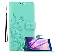 cadorabo Coque Compatible avec Honor 9 en Turquoise Floral - Housse Protection en Design de Fleur avec Fermoire Magnétique, Stand Horizontal et 3 Fentes Cartes - Etui Poche Folio Case Cover