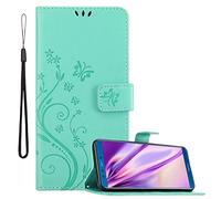 cadorabo Coque Compatible avec Honor 9X Lite en Turquoise Floral - Housse Protection en Design de Fleur avec Fermoire Magnétique, Stand Horizontal et 3 Fentes Cartes - Etui Poche Folio Case Cover