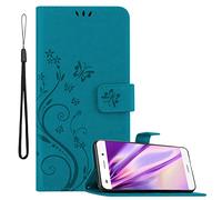 cadorabo Coque Compatible avec Huawei P8 Lite 2015 en Bleu Floral - Housse Protection en Design de Fleur avec Fermoire Magnétique, Stand Horizontal et 3 Fentes Cartes - Etui Poche Folio Case Cover