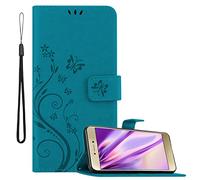 cadorabo Coque Compatible avec Huawei P8 Lite 2017 en Bleu Floral - Housse Protection en Design de Fleur avec Fermoire Magnétique, Stand Horizontal et 3 Fentes Cartes - Etui Poche Folio Case Cover