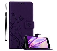 cadorabo Coque Compatible avec Huawei P9 Plus en Lilas FONCÉ Floral - Housse Protection en Design de Fleur avec Fermoire Magnétique, Stand Horizontal et 3 Fentes Cartes - Etui Poche Folio Case Cover