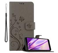 cadorabo Coque Compatible avec Huawei Y5P / Honor 9S en Gris Floral - Housse Protection en Design de Fleur avec Fermoire Magnétique, Stand Horizontal et 3 Fentes Cartes - Etui Poche Folio Case Cover