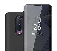 cadorabo Coque Compatible avec OnePlus 8 en Tourmaline Noir - Miroir Clear View - Pochette de Protection avec Fonction de Support Protection à 360 Degrés Style Livre Ultra Slim Case