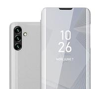 cadorabo Coque Compatible avec Samsung Galaxy A13 5G en Agate Argent - Housse Protection Miroir Clear View - Pochette de Protection avec Fonction de Support Protection à 360 Degrés