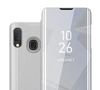 cadorabo Coque Compatible avec Samsung Galaxy A20e en Agate Argent - Miroir Clear View - Pochette de Protection avec Fonction de Support Protection à 360 Degrés Style Livre Ultra Slim Case
