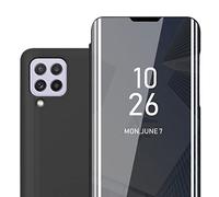 Cadorabo Coque Compatible avec Samsung Galaxy A22 4G / M22 / M32 4G en Tourmaline Noir - Housse Protection Miroir Clear View - Pochette de Protection avec Fonction de Support Protection à 360 Degrés