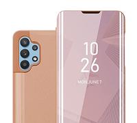 cadorabo Coque Compatible avec Samsung Galaxy A32 5G en KUNZIT Rose - Miroir Clear View - Pochette de Protection avec Fonction de Support Protection à 360 Degrés Style Livre Ultra Slim Case
