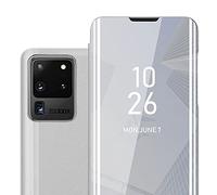 cadorabo Coque Compatible avec Samsung Galaxy S20 Ultra en Agate Argent - Miroir Clear View - Pochette de Protection avec Fonction de Support Protection à 360 Degrés Style Livre Ultra Slim Case