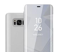 cadorabo Coque Compatible avec Samsung Galaxy S8 Plus en Agate Argent - Miroir Clear View - Pochette de Protection avec Fonction de Support Protection à 360 Degrés Style Livre Ultra Slim Case