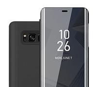 cadorabo Coque Compatible avec Samsung Galaxy S8 Plus en Tourmaline Noir - Miroir Clear View - Pochette de Protection avec Fonction de Support Protection à 360 Degrés Style Livre Ultra Slim Case