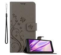cadorabo Coque Compatible avec Samsung Galaxy XCover 5 en Gris Floral - Housse Protection en Design de Fleur avec Fermoire Magnétique, Stand Horizontal et 3 Fentes Cartes
