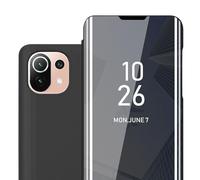 cadorabo Coque Compatible avec Xiaomi Mi 11 Lite (4G / 5G) / 11 Lite NE en Tourmaline Noir - Clear View étui de Protection Miroir avec Fonction de Support Protection à 360 degrés