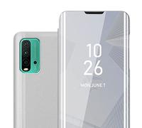 cadorabo Coque Compatible avec Xiaomi RedMi 9T / POCO M3 en Agate Argent - Housse Protection Miroir Clear View - Pochette de Protection avec Fonction de Support Protection à 360 Degrés