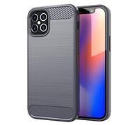 cadorabo Coque pour Apple iPhone 12 / iPhone 12 Pro en Gris BROSSÉ - Coque de Téléphone Portable en Silicone TPU en Fibre Optique de Carbone en Acier Inoxydable - Protection Etui Souple Ultra Mince
