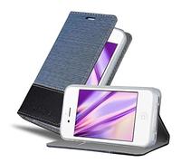 cadorabo Coque pour Apple iPhone 4 / iPhone 4S en Bleu FONCÉ Noir - Housse Protection avec Fermoire Magnétique, Stand Horizontal et Fente Carte - Portefeuille Etui Poche Folio Case Cover