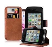 Cadorabo Coque pour Apple iPhone 4 / iPhone 4S, Orange Mat Design Retro Housse de Protection Portefeuille Etui Case Cover pour Apple iPhone 4 / 4S - Stand Horizontal et Fente pour Carte Poche Folio