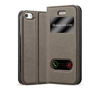 cadorabo Coque pour Apple iPhone 5 / iPhone 5S / iPhone SE en Marron Pierre - Housse Protection avec Stand Horizontal et Deux Fenêtres - Portefeuille Etui Poche Folio Case Cover