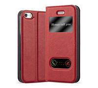cadorabo Coque pour Apple iPhone 5 / iPhone 5S / iPhone SE en Rouge Safran - Housse Protection avec Stand Horizontal et Deux Fenêtres - Portefeuille Etui Poche Folio Case Cover