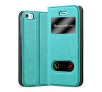 cadorabo Coque pour Apple iPhone 5 / iPhone 5S / iPhone SE en Turquoise Menthe - Housse Protection avec Stand Horizontal et Deux Fenêtres - Portefeuille Etui Poche Folio Case Cover