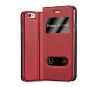 cadorabo Coque pour Apple iPhone 6 / iPhone 6S en Rouge Safran - Housse Protection avec Stand Horizontal et Deux Fenêtres - Portefeuille Etui Poche Folio Case Cover