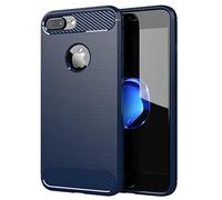 cadorabo Coque pour Apple iPhone 7 Plus / 7S Plus - Coque en Bleu BROSSÉ - Coque de Téléphone Portable en Silicone TPU en Fibre Optique de Carbone en Acier Inoxydable - Etui de Protection Ultra Mince