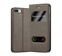 cadorabo Coque pour Apple iPhone 8 Plus / 7 Plus / 7S Plus en Marron Pierre - Housse Protection avec Stand Horizontal et Deux Fenêtres - Portefeuille Etui Poche Folio Case Cover