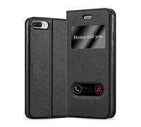 cadorabo Coque pour Apple iPhone 8 Plus / 7 Plus / 7S Plus en Noir COMÈTE - Housse Protection avec Stand Horizontal et Deux Fenêtres - Portefeuille Etui Poche Folio Case Cover