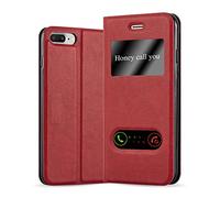 cadorabo Coque pour Apple iPhone 8 Plus / 7 Plus / 7S Plus en Rouge Safran - Housse Protection avec Stand Horizontal et Deux Fenêtres - Portefeuille Etui Poche Folio Case Cover
