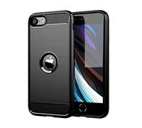 cadorabo Coque pour Apple iPhone SE 2020 - Coque en Noir BROSSÉ - Coque de Téléphone Portable en Silicone TPU en Fibre Optique de Carbone en Acier Inoxydable - Coque de Protection Souple Ultra Mince