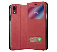 cadorabo Coque pour Apple iPhone XR en Rouge Safran - Housse Protection avec Stand Horizontal et Deux Fenêtres - Portefeuille Etui Poche Folio Case Cover
