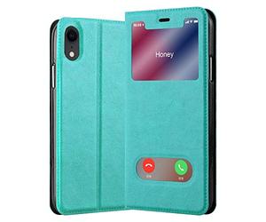 cadorabo Coque pour Apple iPhone XR en Turquoise Menthe - Housse Protection avec Stand Horizontal et Deux Fenêtres - Portefeuille Etui Poche Folio Case Cover
