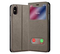 cadorabo Coque pour Apple iPhone XS Max en Marron Pierre - Housse Protection avec Stand Horizontal et Deux Fenêtres - Portefeuille Etui Poche Folio Case Cover