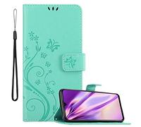 cadorabo Coque pour Honor 20 Lite en Turquoise Floral - Housse Protection en Design de Fleur avec Fermoire Magnétique, Stand Horizontal et 3 Fentes Cartes - Portefeuille Etui Poche Folio Case Cover