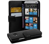 cadorabo Coque pour HTC One M7 en Noir DE Jais - Housse Protection en Similicuir Lisse avec Stand Horizontal et Fente Carte - Portefeuille Etui Poche Folio Case Cover