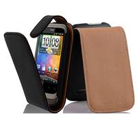 cadorabo Coque pour HTC Wildfire S en Noir DE Jais - Housse Protection en Style Flip en Similicuir Lisse - Etui Poche Folio Case Cover