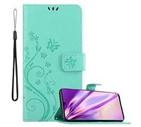 cadorabo Coque pour Huawei P30 Pro en Turquoise Floral - Housse Protection en Design de Fleur avec Fermoire Magnétique, Stand Horizontal et 3 Fentes Cartes - Portefeuille Etui Poche Folio Case Cover