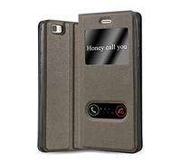 cadorabo Coque pour Huawei P8 Lite 2015 en Marron Pierre - Housse Protection avec Stand Horizontal et Deux Fenêtres - Portefeuille Etui Poche Folio Case Cover