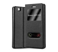 cadorabo Coque pour Huawei P8 Lite 2015 en Noir COMÈTE - Housse Protection avec Stand Horizontal et Deux Fenêtres - Portefeuille Etui Poche Folio Case Cover
