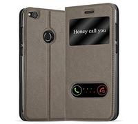 cadorabo Coque pour Huawei P8 Lite 2017 en Marron Pierre - Housse Protection avec Stand Horizontal et Deux Fenêtres - Portefeuille Etui Poche Folio Case Cover
