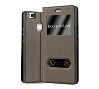 cadorabo Coque pour Huawei P9 Lite en Marron Pierre - Housse Protection avec Stand Horizontal et Deux Fenêtres - Portefeuille Etui Poche Folio Case Cover